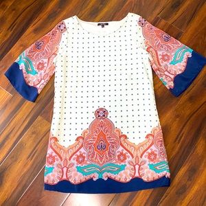 Paisley shift dress with bell sleeves